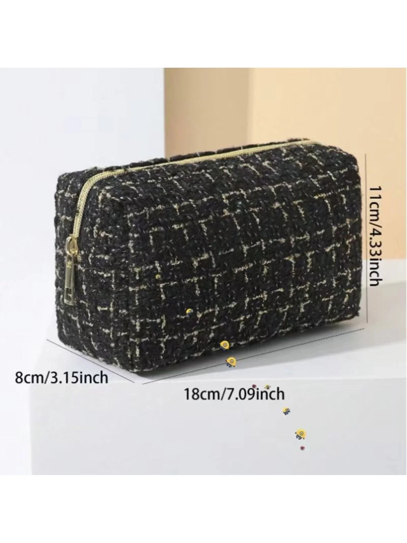 1pc Large Capacity Checkerboard Hand-Woven Cosmetic Bag, Portable Toiletry Storage Box, Travel Bag For Travel Storage Bag,Makeup Bag
