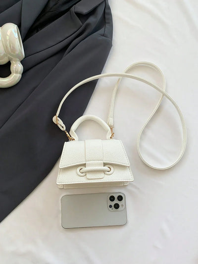 1pc Mini Solid Color Pu Flip Cover Magnetic Closure Top Single Handle Shoulder Strap Adjustable, Fashionable & Versatile Handbag