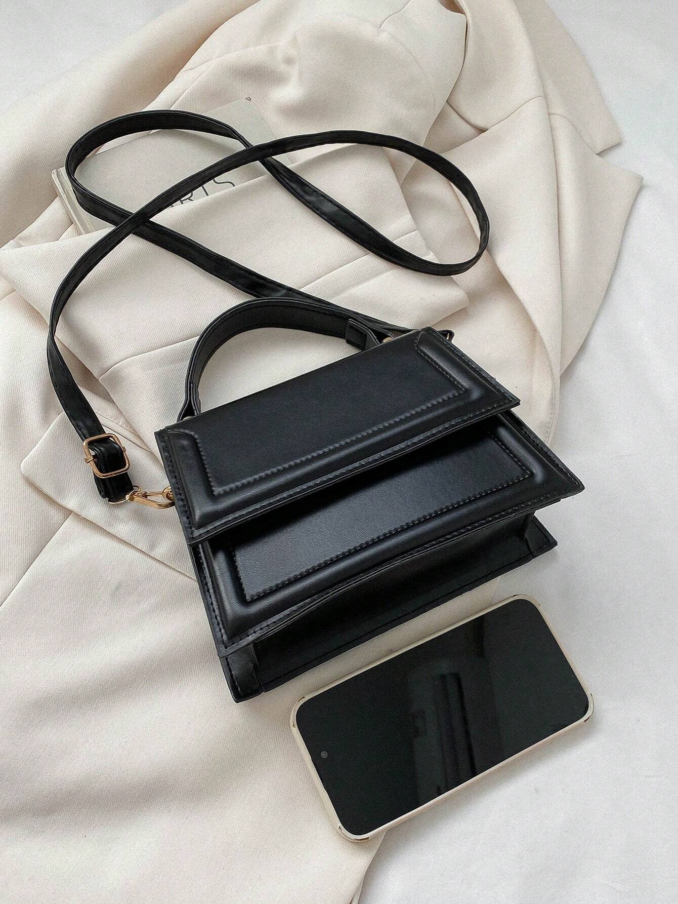 Fashionable Solid Color Flap Mini Handbag