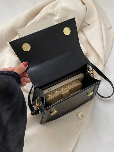 Fashionable Solid Color Flap Mini Handbag