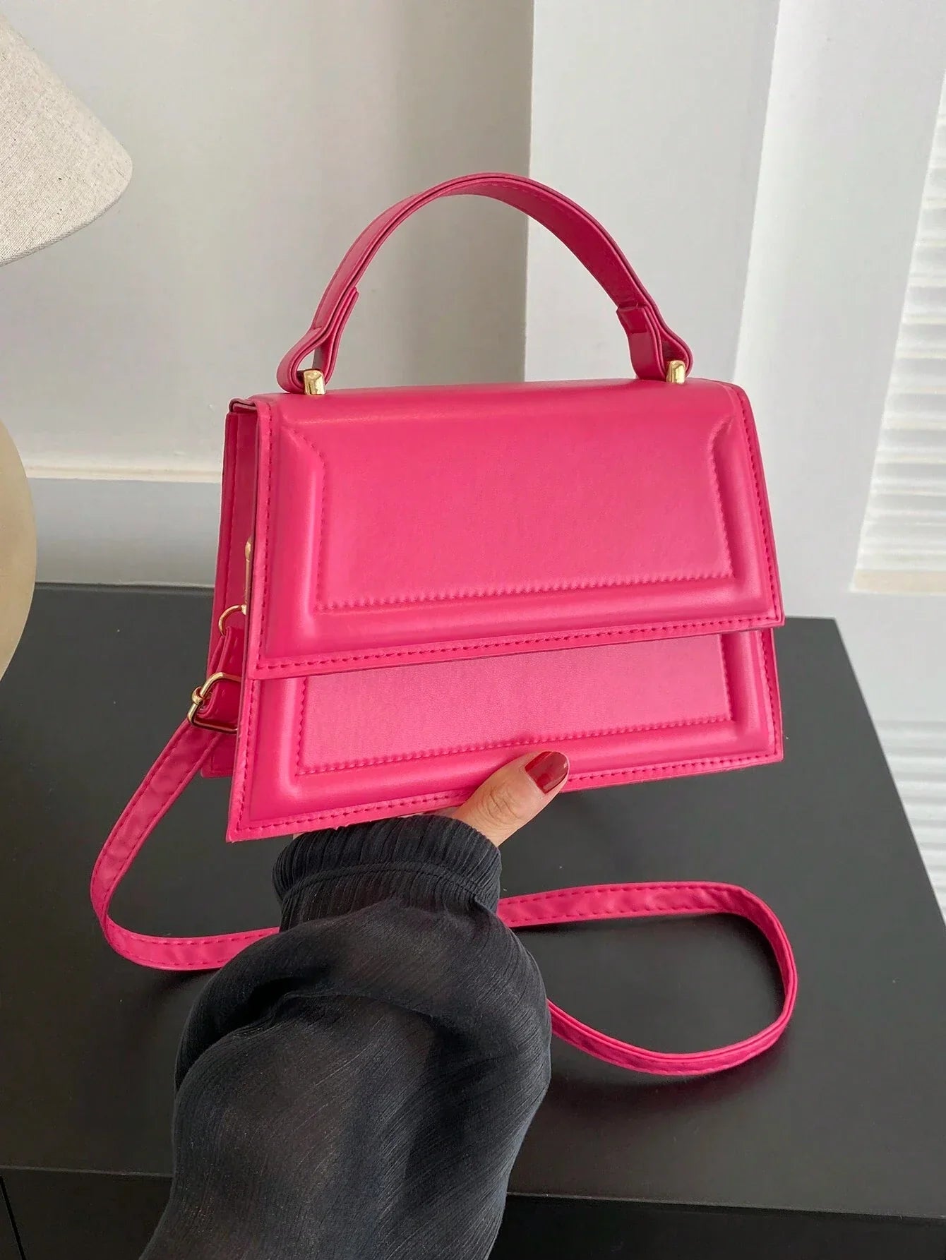 Fashionable Solid Color Flap Mini Handbag