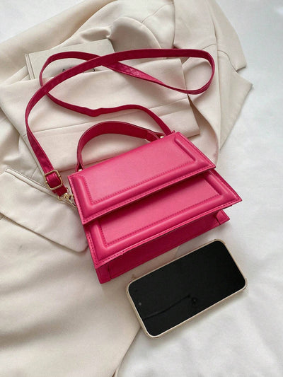 Fashionable Solid Color Flap Mini Handbag