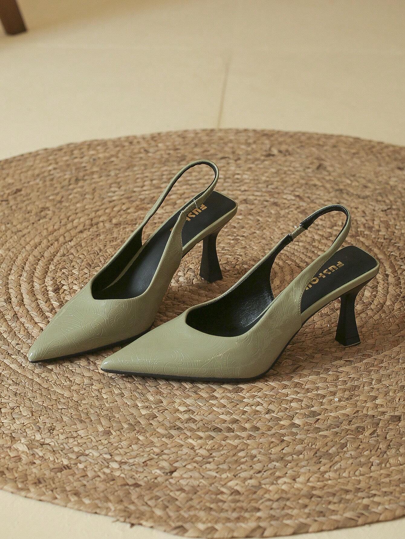 High-heeled Women's Shoes, Pointed Toe, Thin Heels, Shallow Mouth, Stone Pattern, Hollow Out, Ankle Strap, Pumps