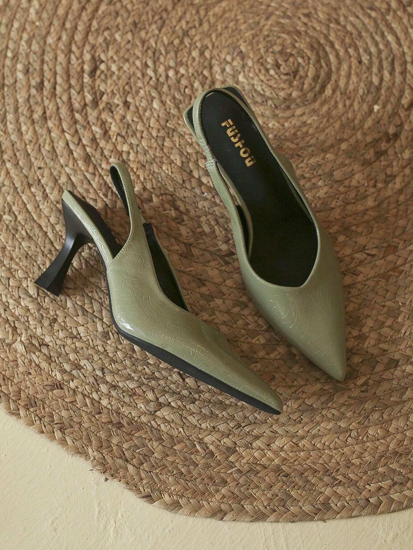 High-heeled Women's Shoes, Pointed Toe, Thin Heels, Shallow Mouth, Stone Pattern, Hollow Out, Ankle Strap, Pumps
