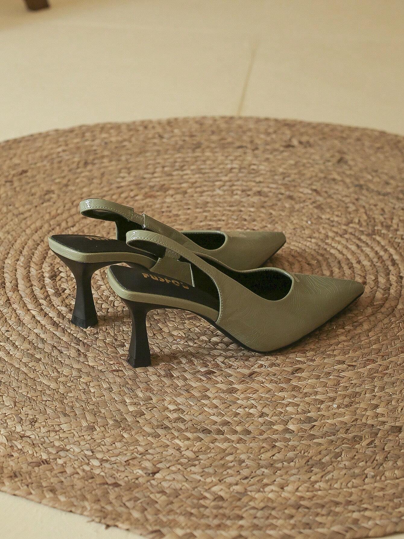 High-heeled Women's Shoes, Pointed Toe, Thin Heels, Shallow Mouth, Stone Pattern, Hollow Out, Ankle Strap, Pumps
