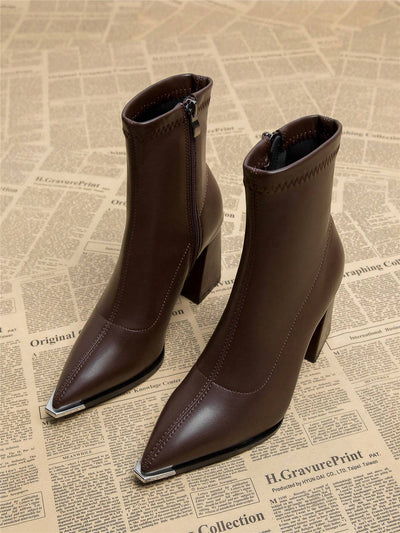 New Elegant Wine Red Thick Heel High Heel Pointed Toe Women Boots