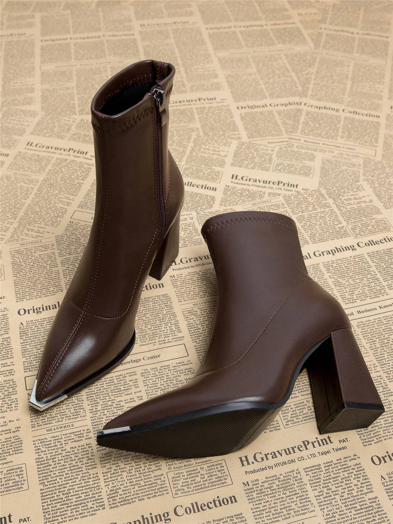 New Elegant Wine Red Thick Heel High Heel Pointed Toe Women Boots