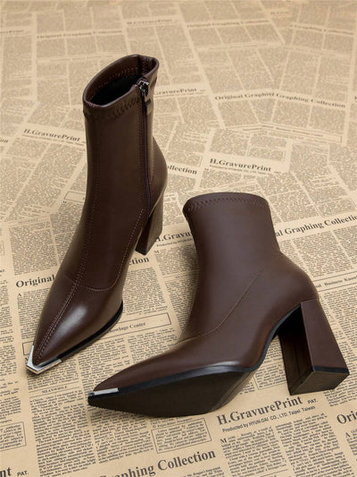 New Elegant Wine Red Thick Heel High Heel Pointed Toe Women Boots
