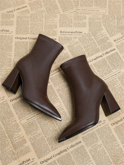 New Elegant Wine Red Thick Heel High Heel Pointed Toe Women Boots
