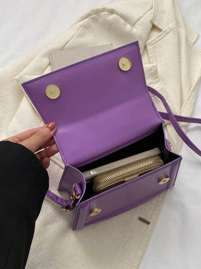 Fashionable Solid Color Flap Mini Handbag