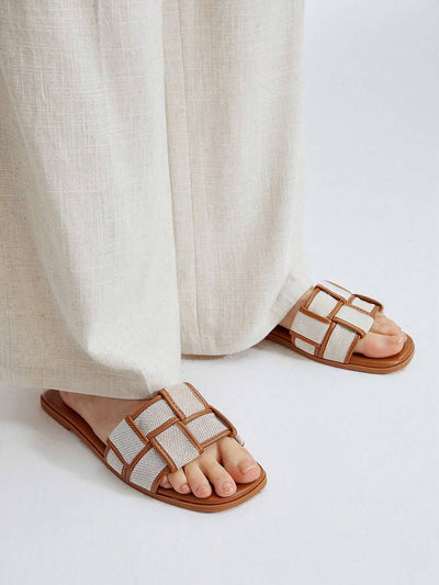 MOTF PREMIUM WOVEN DESIGN SQUARE TOE FLAT SANDALS