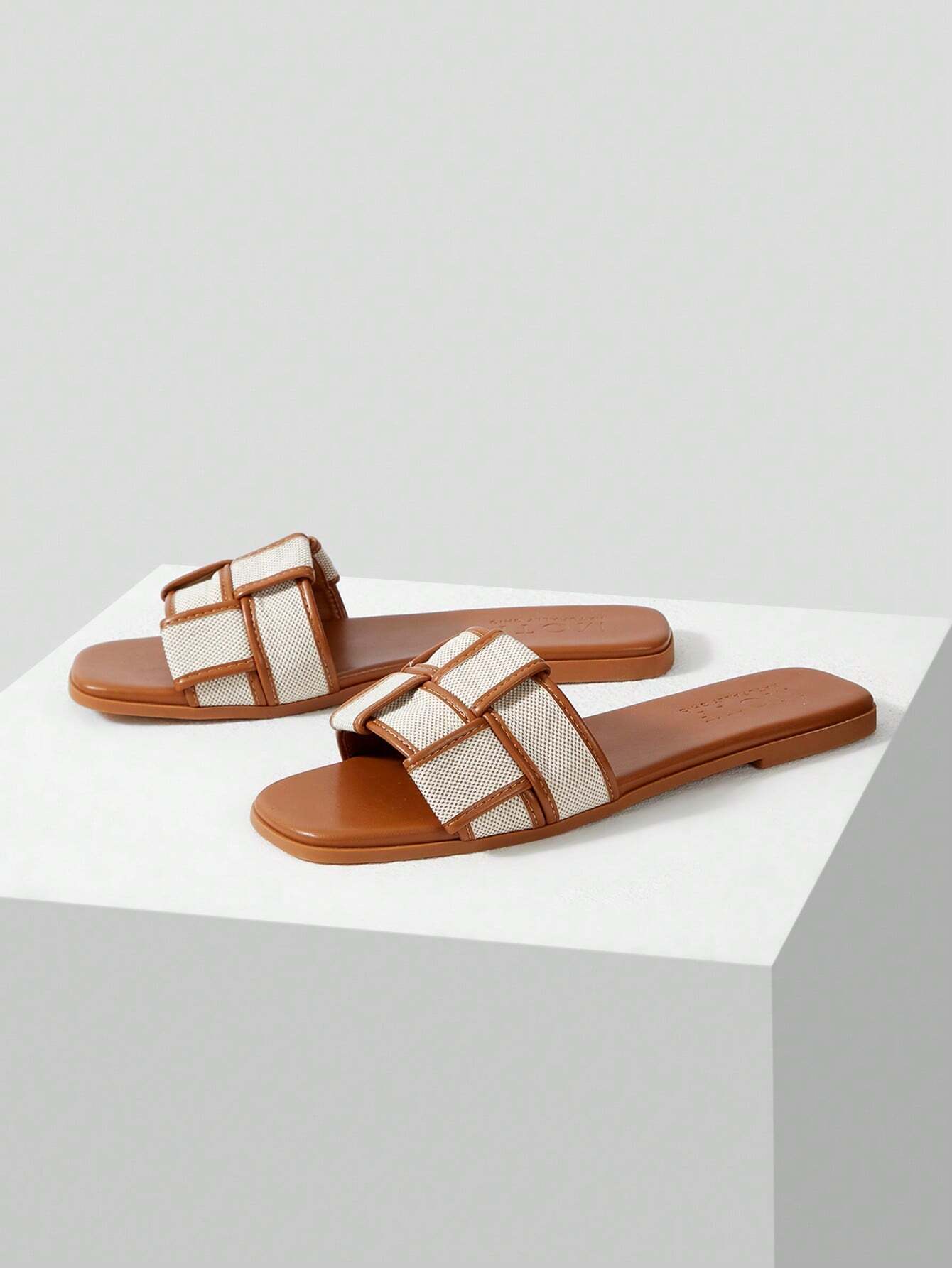 MOTF PREMIUM WOVEN DESIGN SQUARE TOE FLAT SANDALS