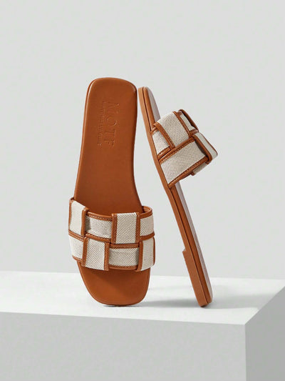 MOTF PREMIUM WOVEN DESIGN SQUARE TOE FLAT SANDALS