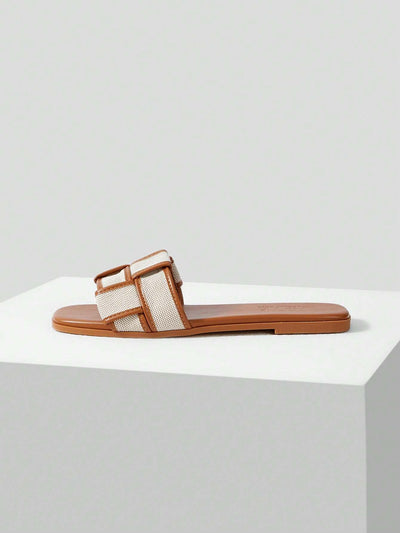 MOTF PREMIUM WOVEN DESIGN SQUARE TOE FLAT SANDALS