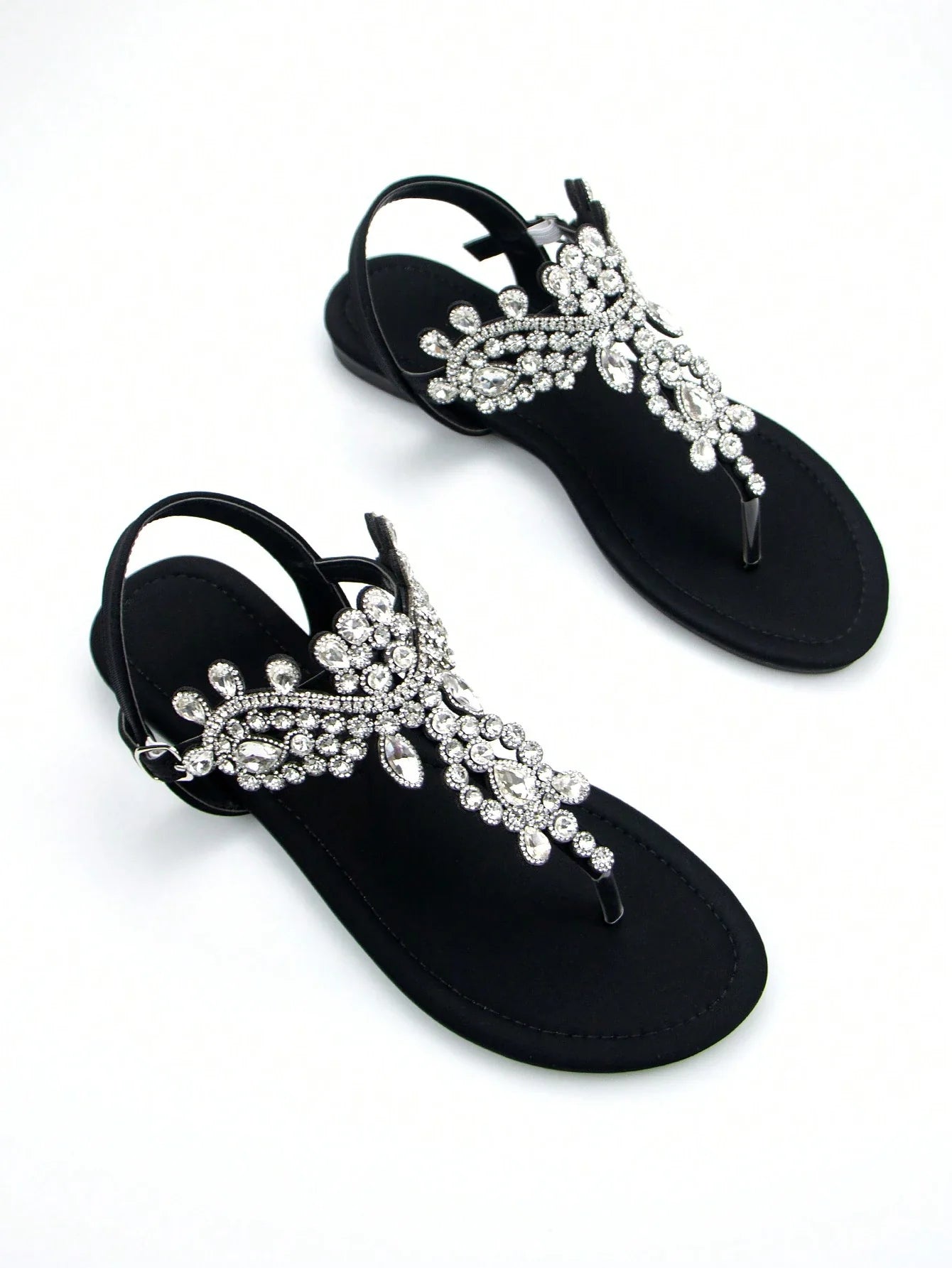 Women Rhinestone Decor Ankle Strap Thong Sandals