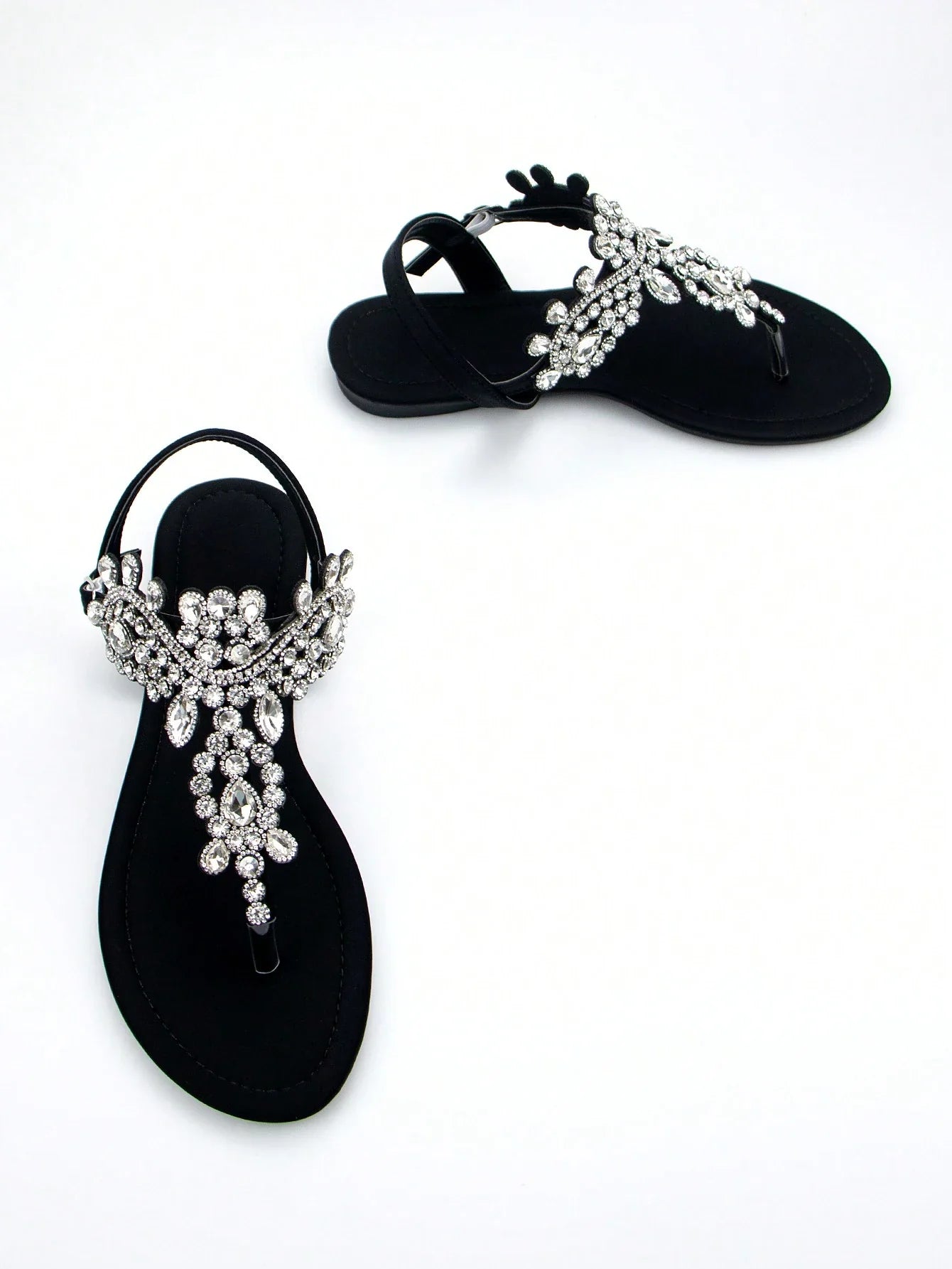 Women Rhinestone Decor Ankle Strap Thong Sandals