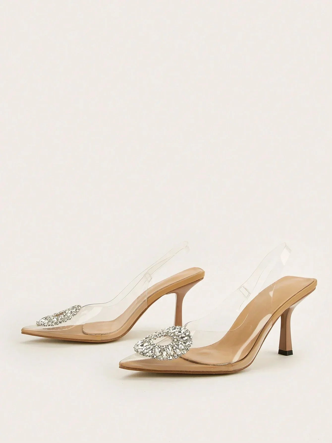 Wedding/Prom/Party/Vacation/Casual Elegant & Stylish Pointed Toe Transparent Rhinestone Buckle Strap Thin High Heels