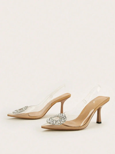Wedding/Prom/Party/Vacation/Casual Elegant & Stylish Pointed Toe Transparent Rhinestone Buckle Strap Thin High Heels