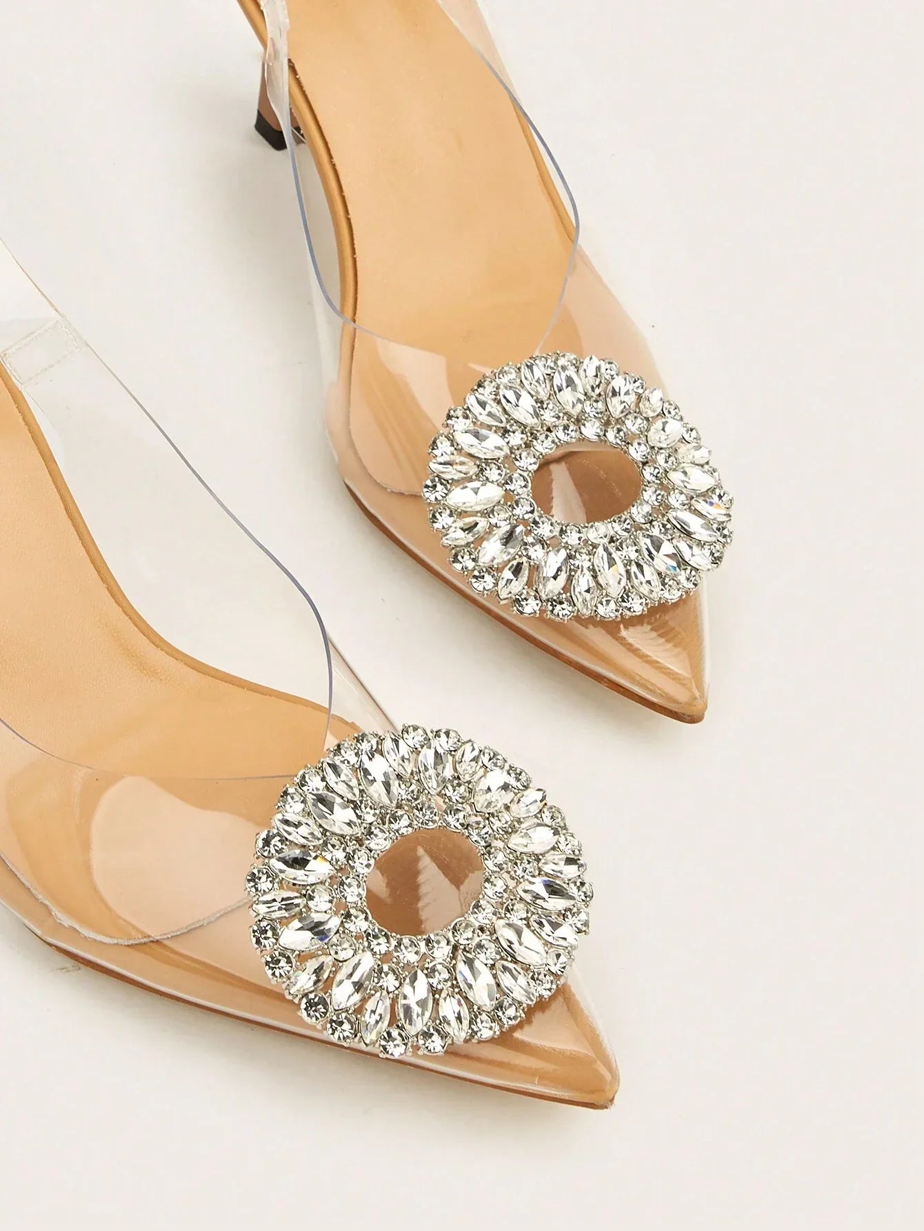 Wedding/Prom/Party/Vacation/Casual Elegant & Stylish Pointed Toe Transparent Rhinestone Buckle Strap Thin High Heels