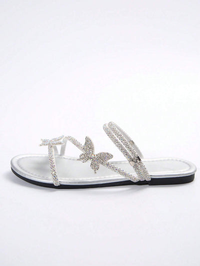 Rhinestone Bow & Multiple Straps Two Way Wear Women's Slippers