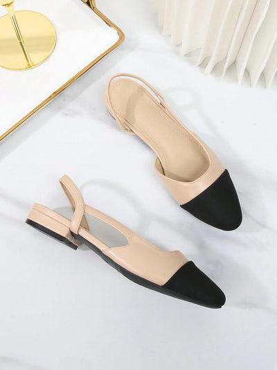 Women's Contrast Square Toe Flat Slingbacks