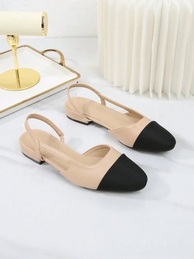 Women's Contrast Square Toe Flat Slingbacks