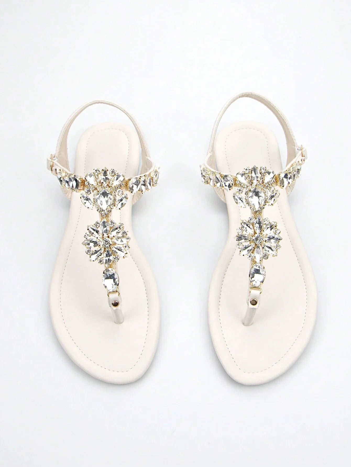 Women Rhinestone Decor Ankle Strap Thong Sandals