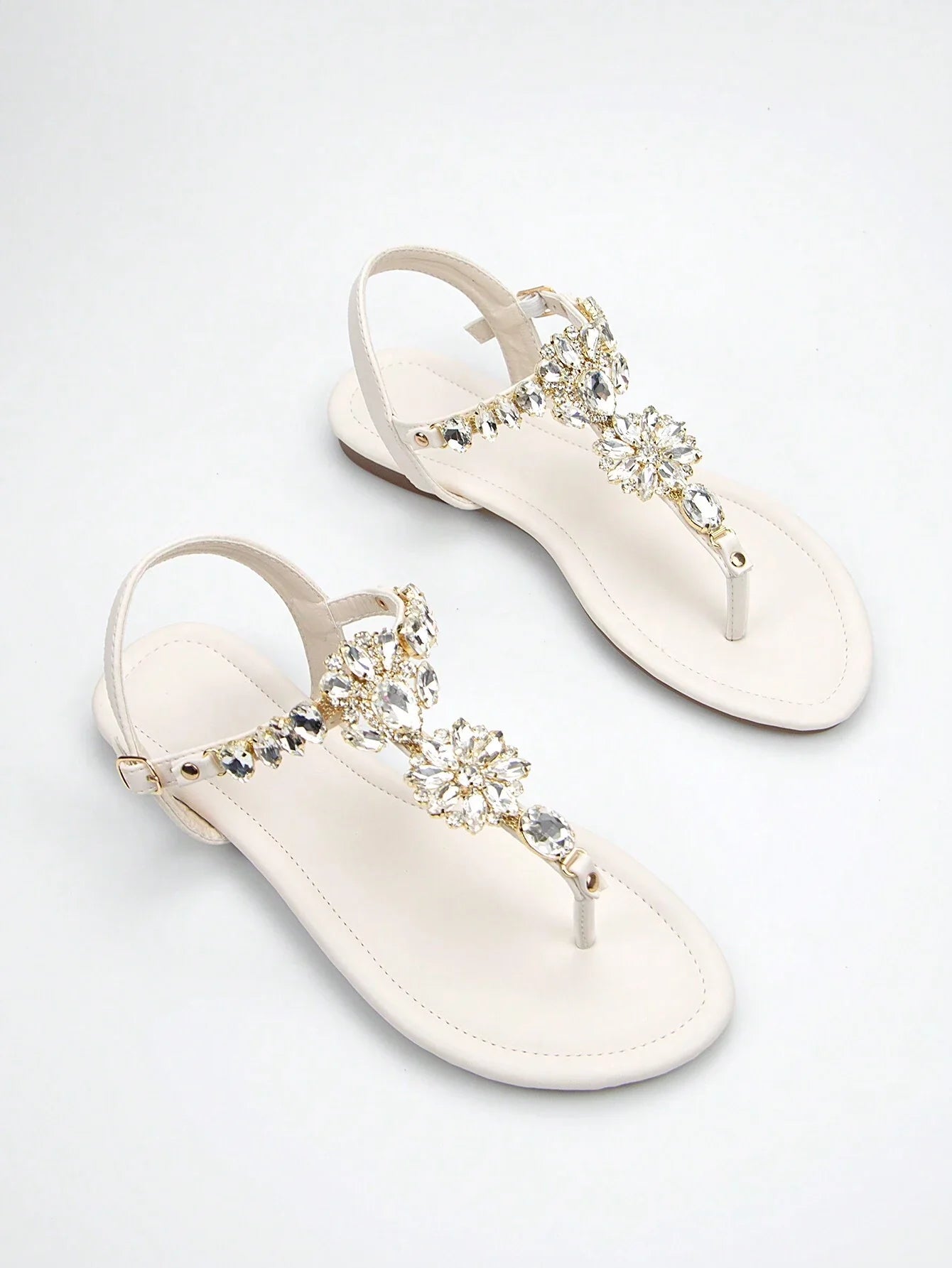 Women Rhinestone Decor Ankle Strap Thong Sandals