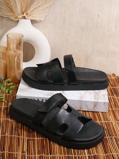 SHUZIA Women's Black Flat Sandals