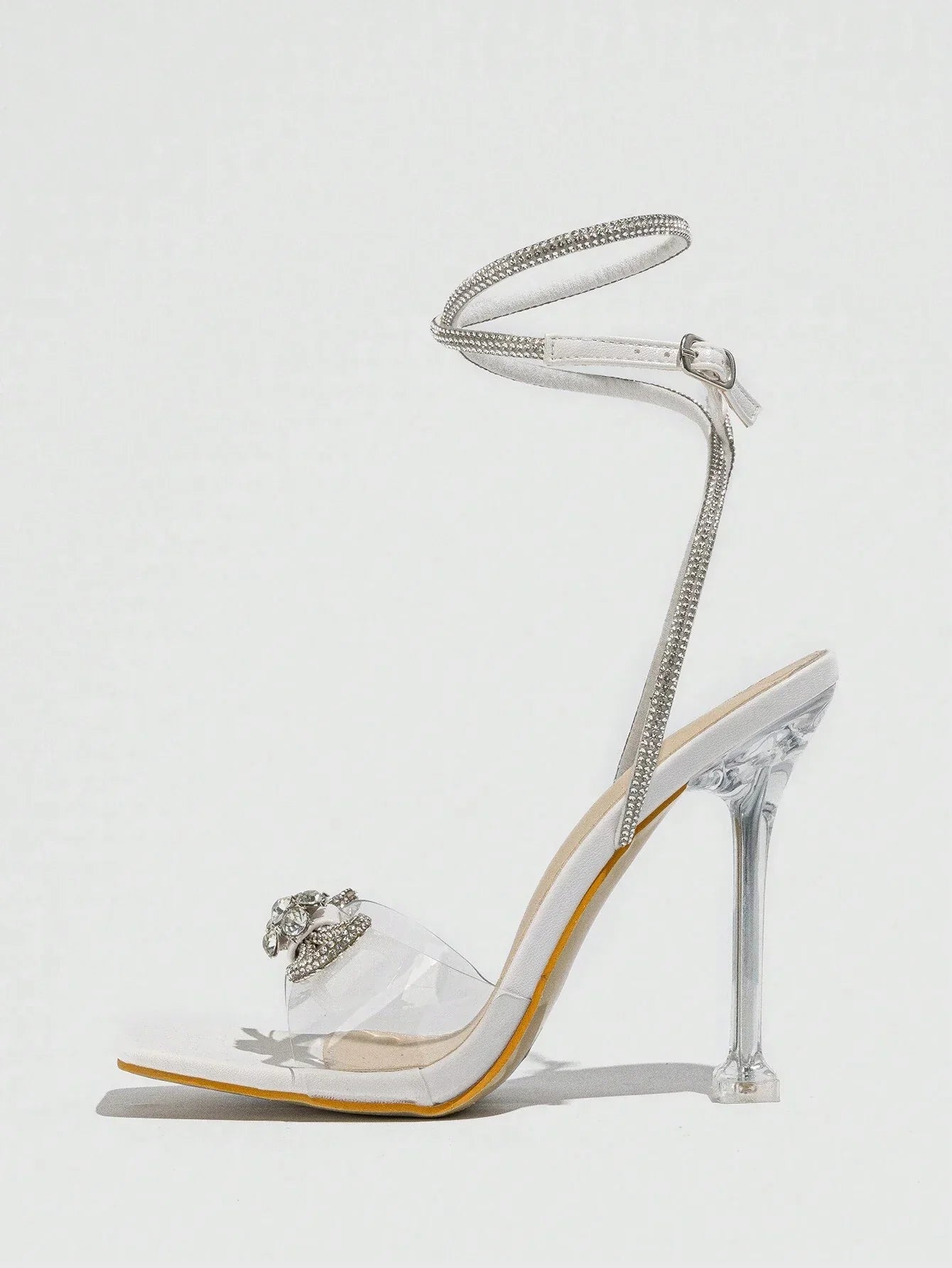 Women's Rhinestone Embellished Bow Knot High Heeled Sandals With Bare Strap And Buckle
