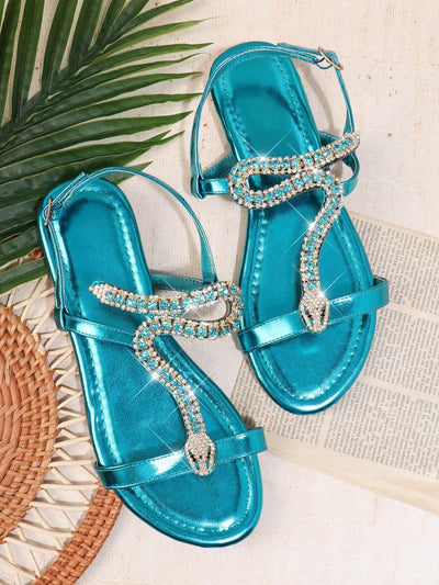 SHUZIA Square Toe Ankle Strap Flat Sandals