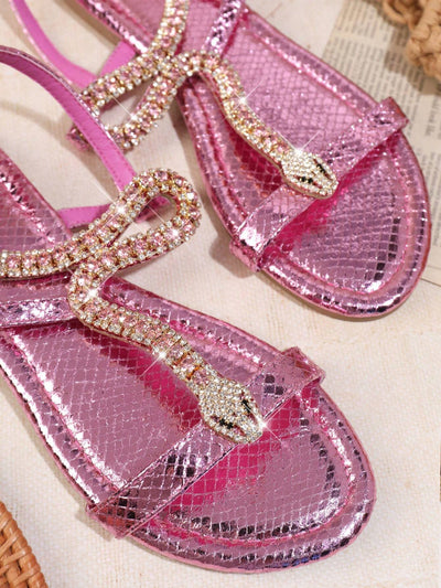 SHUZIA Square Toe Ankle Strap Flat Sandals