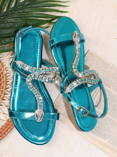 SHUZIA Square Toe Ankle Strap Flat Sandals