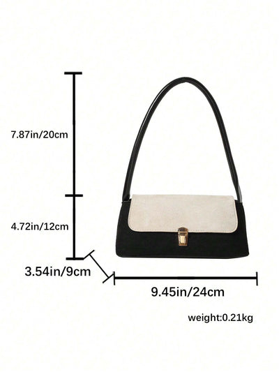 1pc Solid-Colored Suedette Portable Commuting Lock Buckle Stylish Simple Retro Versatile Shoulder Bag