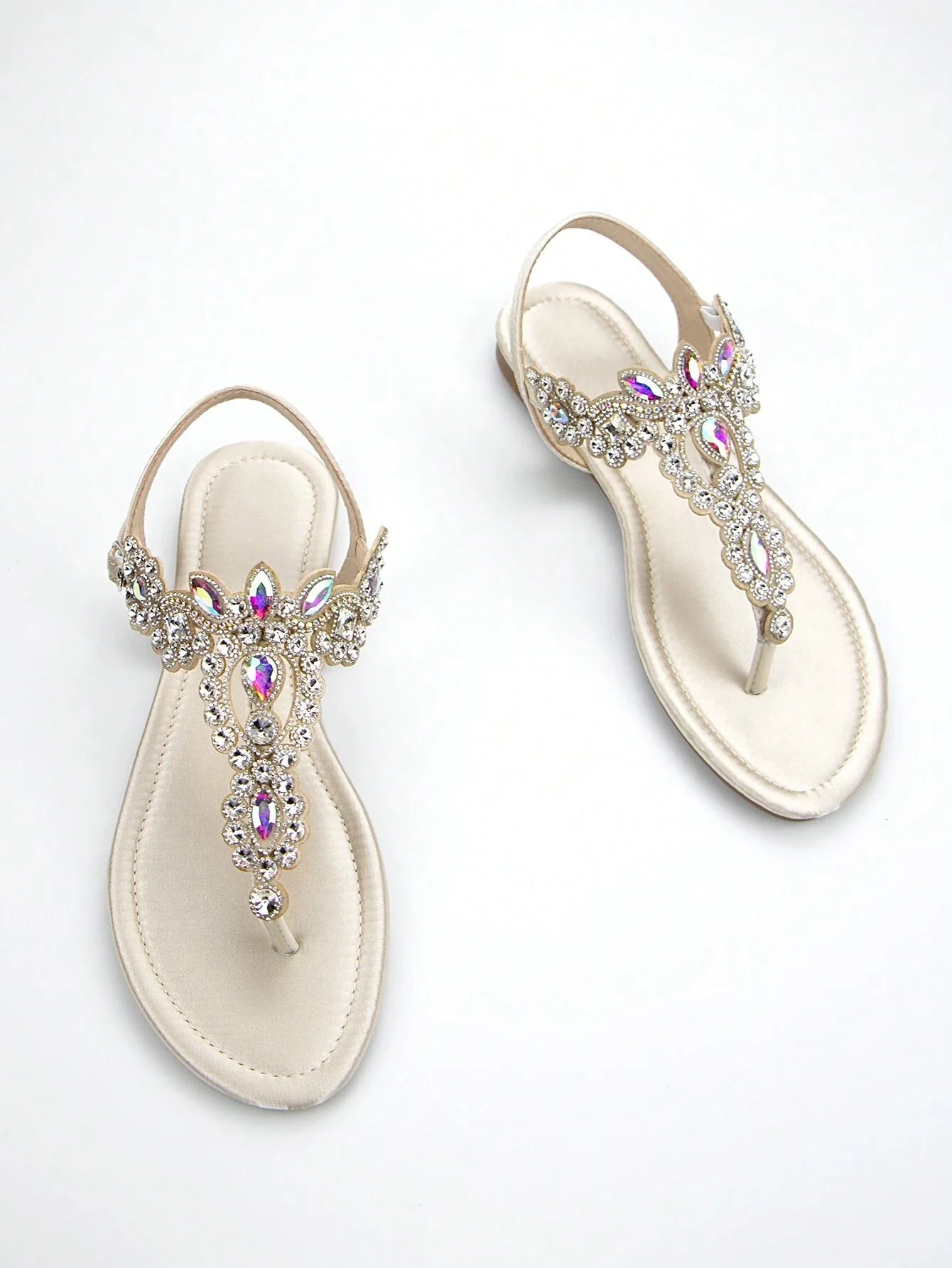 Women Rhinestone Decor Ankle Strap Thong Sandals