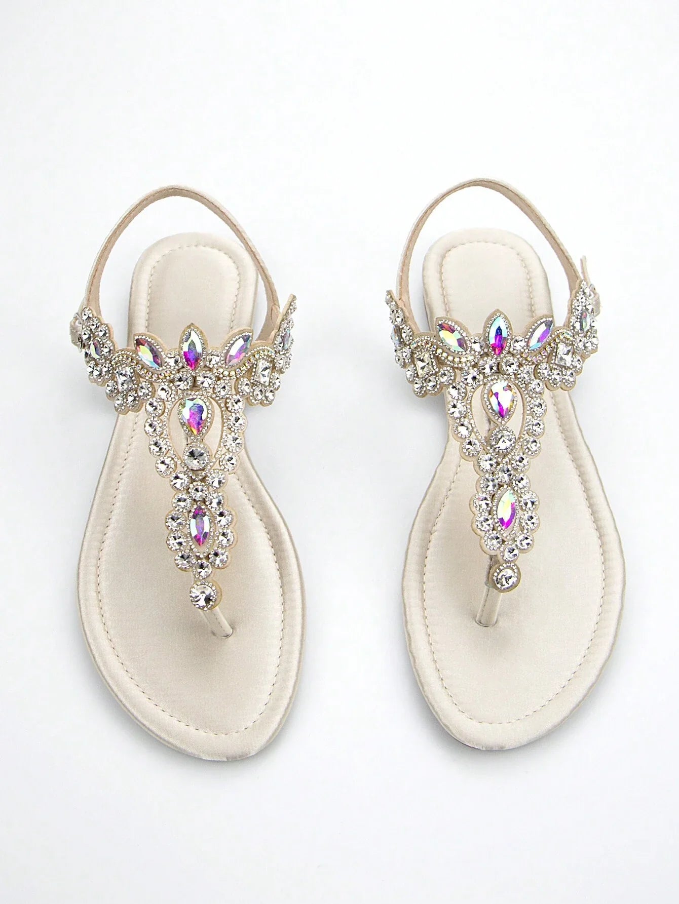 Women Rhinestone Decor Ankle Strap Thong Sandals