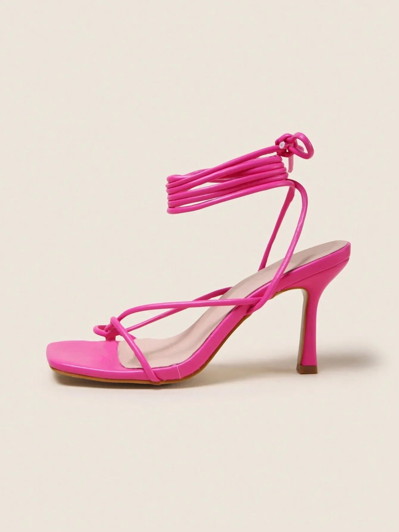 Women's Apricot Clip Toe Ankle Straps Thin High Heel Sandals
