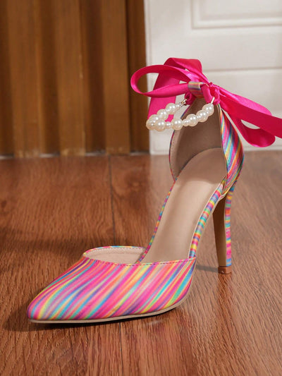 2024 Pu New Arrival Sexy & Fashionable Pearl Detail Stiletto Heels Women's Shoes