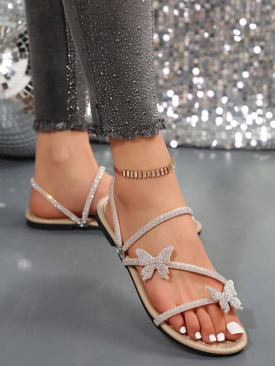 Rhinestone Bow & Multiple Straps Two Way Wear Women's Slippers