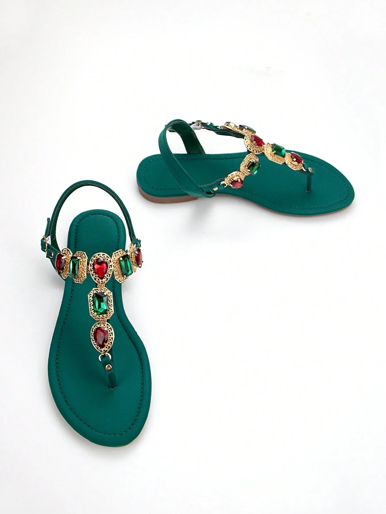 Women Rhinestone Decor Ankle Strap Thong Sandals
