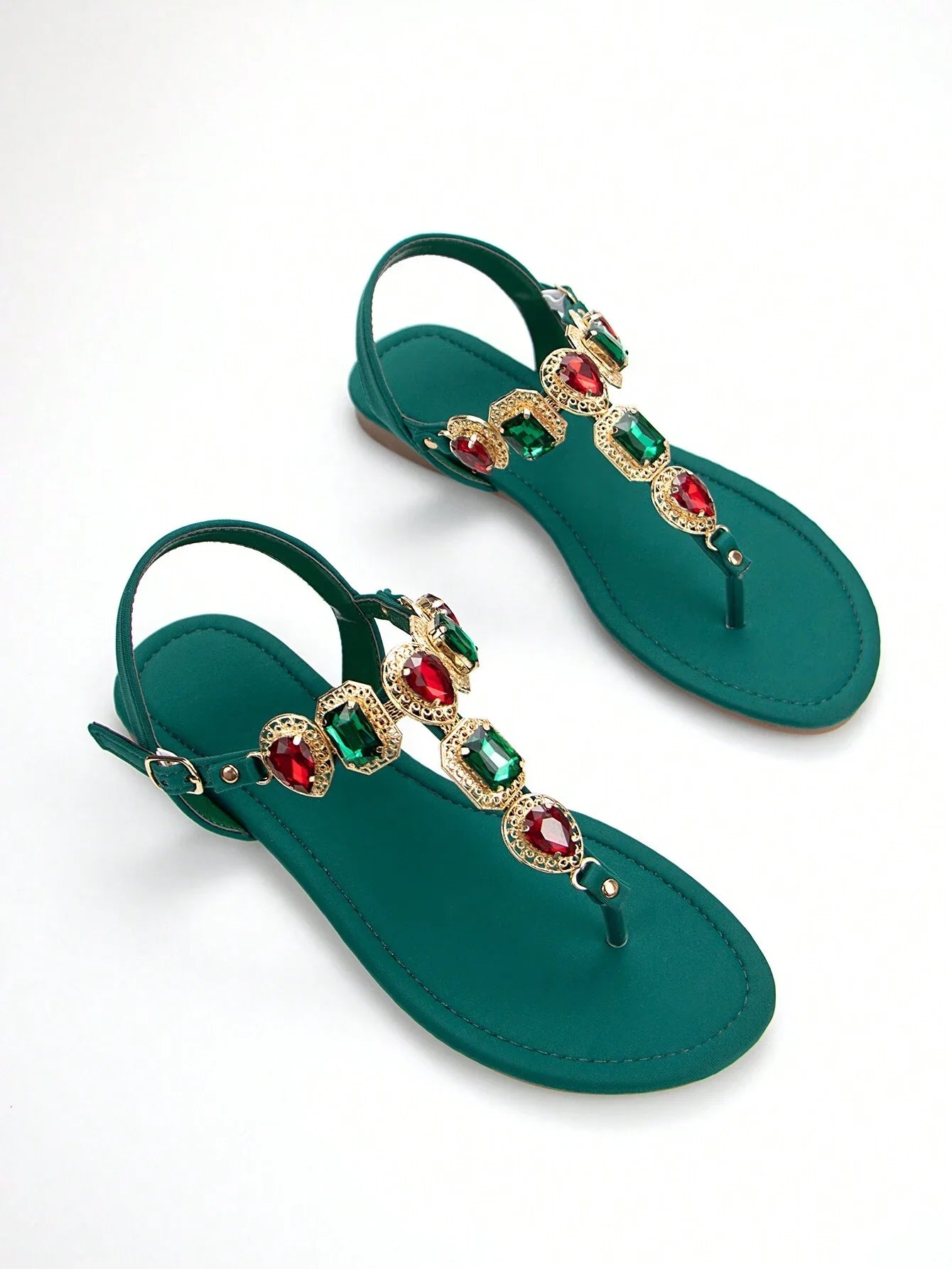 Women Rhinestone Decor Ankle Strap Thong Sandals