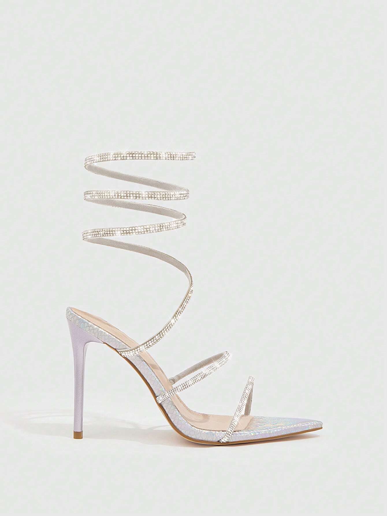 CUCCOO SZL Woman Shoes Rhinestone Decor Stiletto Heeled Strappy Glamorous Banquet Heeled Sandals
