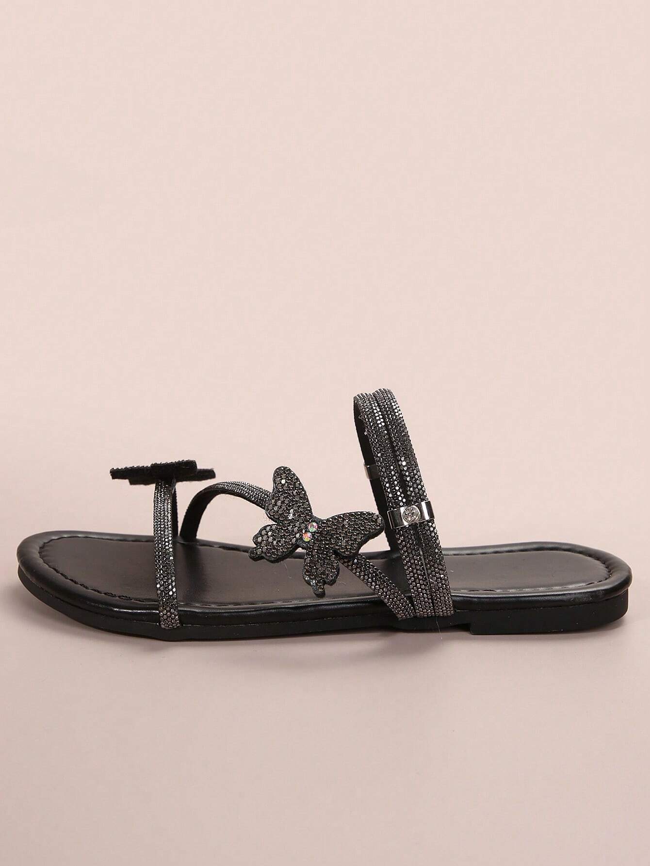 Rhinestone Bow & Multiple Straps Two Way Wear Women's Slippers