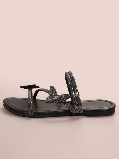 Rhinestone Bow & Multiple Straps Two Way Wear Women's Slippers