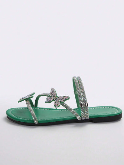 Rhinestone Bow & Multiple Straps Two Way Wear Women's Slippers