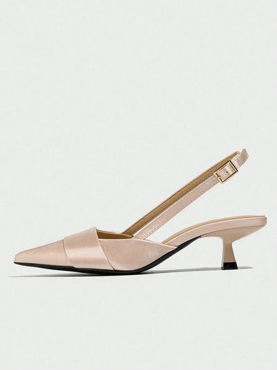 Women Slingback Single Shoes With Buckle Design, Pointed Toe, Kitten Heel, And Back Strap