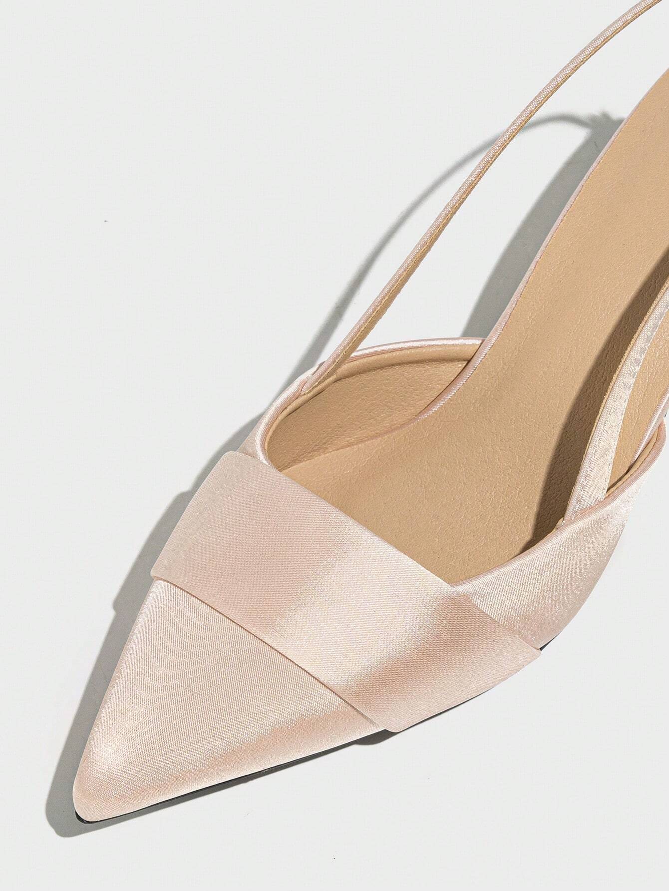 Women Slingback Single Shoes With Buckle Design, Pointed Toe, Kitten Heel, And Back Strap