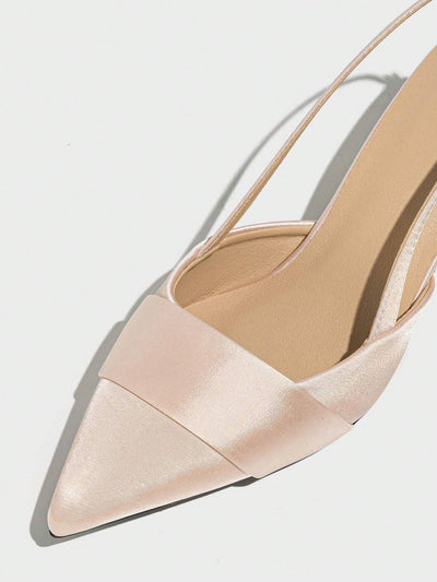 Women Slingback Single Shoes With Buckle Design, Pointed Toe, Kitten Heel, And Back Strap