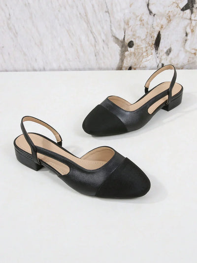 Women's Contrast Square Toe Flat Slingbacks