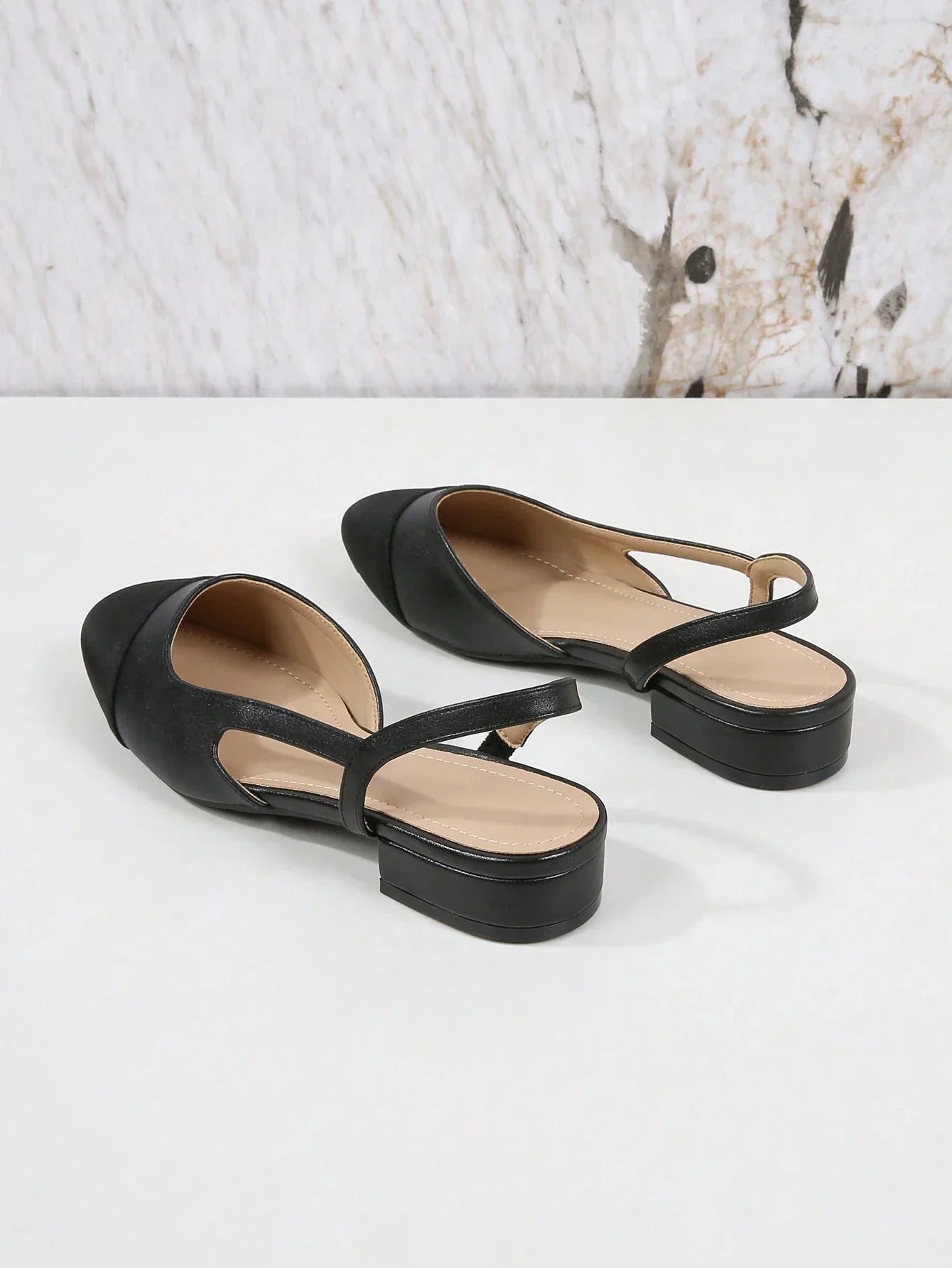 Women's Contrast Square Toe Flat Slingbacks
